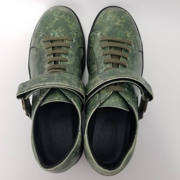 Versace Versus Camo Green Leather Strap Low Top Sneakers Lion Head FSX005C Sz 39 - Picture 6 of 12